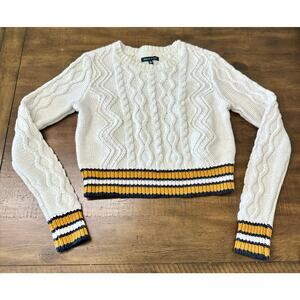 Kendall‎ & Kylie Cable Knit Cropped Sweater Small Cream Varsity Stripe Small